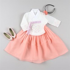 일상다많사 유아 아동한복 아이보리 당의 살구 치마 여아 한복 164 마레 키즈한복 여아한복저고리 고급여아한복