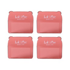 뽀아샵 부착형 곰돌이귀 투명 변기커버 & 시트 손잡이 J-J033, 투명레드, 4개