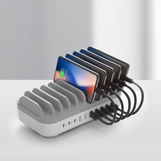 미라클엠 10포트 120W 고속 멀티 충전기 10구충전기 + C타입 케이블 10P, 화이트/그레이, 1개