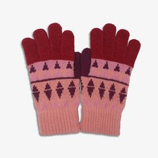 女士三角紋毛絨保暖手套，柔軟親膚，加厚防風, 暗紅, 1個