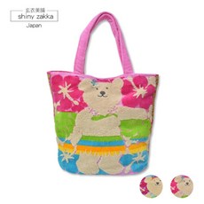 RAINBOW BEAR彩虹熊小熊絨毛手提袋，日本進口毛巾布料，可愛手提包，玄衣美舖, 1個, 粉色, 粉色