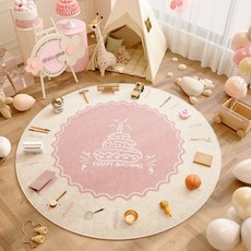 아기원형러그 순면 사계절 매트 거실 원형, 1개, 주주 놀이 2R 핑크 원형