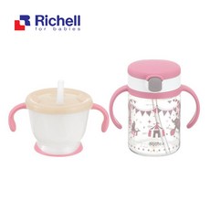 【Richell 利其爾】第四代LC吸管杯組合 (150ml練習杯 200ml戶外水杯), 1個, 粉紅派對