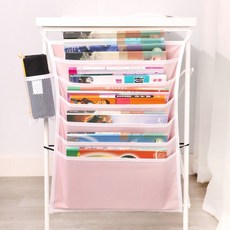 棋盤格掛書袋 8層11格 桌邊收納袋, 6層粉色,加厚防滑大容量【學校指定】