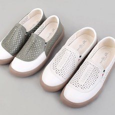 여자슬립온 펀칭 통기성 좋은 컴포트 데일리 신발 단화 캐주얼화 로퍼 중년 소가죽 효도화 4cm