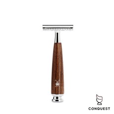 CONQUEST 德國 MUHLE RYTMO R220SR 刮鬍刀，雙刃傳統刮鬍刀，三件式木柄刮鬍刀, 1個, 1