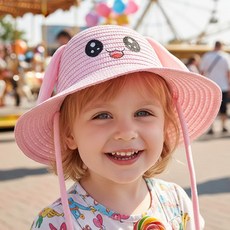 여름 밀짚 움직이는 토끼귀 모자 아동 캐릭터모자