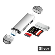 6-in-1 SD/TF 카드 리더 카메라 메모리 USB 3.0 디스크 PC 노트북 모바일 폰 다기능 OTG, 01 실버