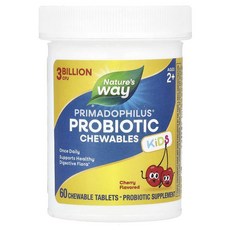 Nature's Way Primadophilus 어린이용 프로바이오틱 츄어블 만 2세 이상 체리 맛 30억CFU 츄어블, 60정, 4개