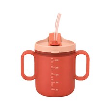 兒童學習杯 雙把手 吸管設計, 橘紅色, 1個, 250mL