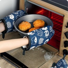 1쌍 두꺼운 오븐 냄비 장갑 베이킹 쿠킹 글러브 네이비 고양이 캣 그림mi-6+6zus