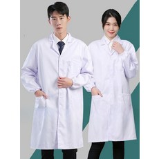 실험실 화학 보호 작업복 화이트 가운 방진 방오 연구용 검사 작업복, 1개, 긴팔 루즈핏 100 순면