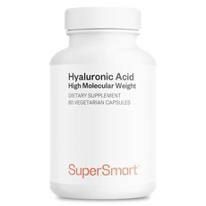 Supersmart 히알루론산 보충제 하루 300mg (히알루론산 나트륨) - 고분자량 120만 달톤 | GMO 프리 및 글루텐 프리 - 채식주의자 캡슐 60개, Supersmart - 히알루론산 하루 300mg 고분, 1개
