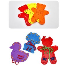 유치원 요양원 손운동 발달학습 집중력 동물모양 실꿰기9p 소근육발달 EQ 감각놀이