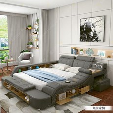 按摩布床榻榻米床布藝床軟床 雙人床1.5米儲物床婚床現代簡約主臥, 裸床版【棉麻】,1800mm*2000mm
