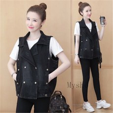 [Myshe]여성 봄 가을 간절기 데님 베스트 루즈핏 캐주얼 청조끼 Nig9611FEI611M09