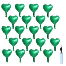올리브파티 하트 은박풍선 10인치 23cm 파티용품 손펌프 세트, 20매, 그린