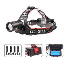 Skapendy 충전식 LED 헤드랜턴 신축식 헤드라이트 KC인정 18650배터리+ C타입 USB 케이블+고정클립, 1개, 블랙