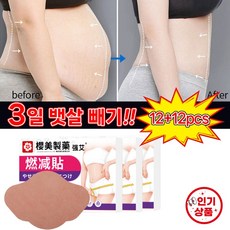 12+12pcs 뱃살 패치 다이어트 지흡패치 복부지방 부유방 독소흡착패치 지방분해 독소제거 패치 쑥함유 SINOMED, 3개, 12개입