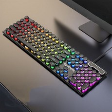 EWEADN GX30 게이밍키보드 레인보우 LED 기계식 유선 키보드 104키, 갈축, 검은색 무지개 빛 갈축, 검은색 무지개 빛