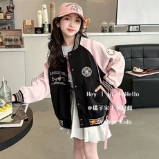 女童長袖棒球服外套 台灣出貨 春秋新款學院風中大童休閑上衣