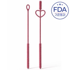 이루온 스크래치 없는 위생적인 열탕소독 가능한 360도 실리콘 빨대솔 빨대세척솔 2종세트, 로즈핑크, 1개