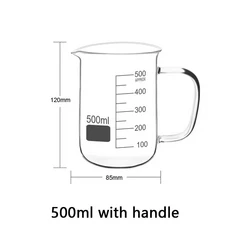 50/100/150/250/500/1000ml 유리 측정 컵 핸들 Clear GraduatCup 내열성 비커 주방 베이킹 도구, 02 500ml handle, 02 500ml handle