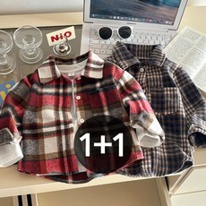 구빠방 아동 레트로 체크 셔츠 세트