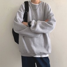 秋冬季純色圓領衛衣男 港風潮流百搭寬鬆休閒上衣