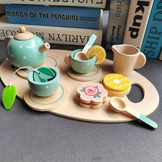 나무 차 놀이 애프터눈 역할 세트 게임 주방 장난감 선물 티, C, 1개