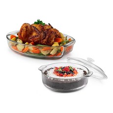 Libbey Baker's Basics 뚜껑이 있는 캐서롤 접시 2개 - 오븐용 우아한 유리 남은 음식 등을 보관할 수 다용도 베이킹