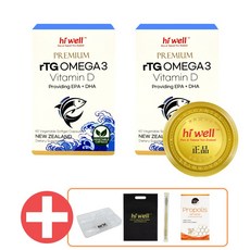 하이웰 rTG 오메가3 60캡슐 2개 비타민D Hiwell OMEGA3 Vitamin D, 60정