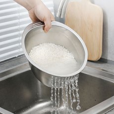 304 스테인리스 채반 믹싱볼 쌀씻는 세척볼, 1개, 실버