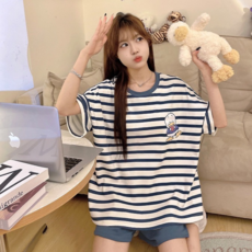 담이즈 오버핏 스트라이프 귀염덕 반팔 홈웨어