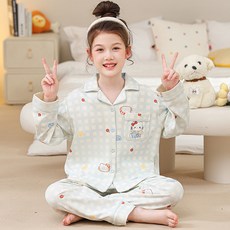GOYES 산리오 어린이 캐릭터 긴팔 긴바지 잠옷 세트 귀여운 홈웨어 세트