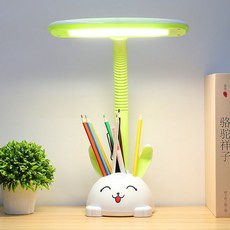 台灣出貨 檯燈 LED檯燈 護眼檯燈 彎折檯燈 學習檯燈 兒童護眼檯燈 小學生寫字燈書桌多功能檯燈卡通可愛臥室牀頭燈, 綠色小兔子燈條款（6瓦三色變光）