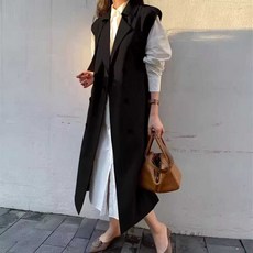 조끼 여성 트렌치 바바리 가을 롱 자켓 트렌치조끼 여름 더블 벨트 간절기 레이어드