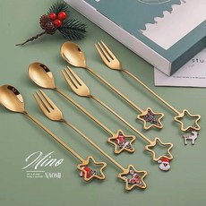 星光聖誕吊墜 叉勺6入組 咖啡勺 點心勺 水果叉 聖誕節慶 節日餐具, 叉勺組, 1個