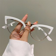 ZCBV비 고양이 안경테 트렌디 림 세미 눈 여성용 메탈 세련된 디자인 안경 빈티지 3) White 1개