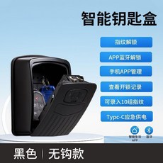 灰色指紋密碼盒 掛鈎款 智能鎖匙盒 U型鎖, 1個, 黑色指紋密碼盒 無掛鈎