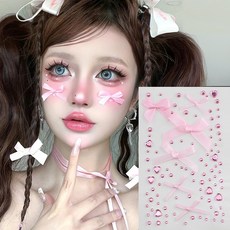 라피네 페이스 핑크리본 큐빅 스티커 페스티벌 파티 공연 스냅촬영 메이크업