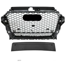 A3/S3 용 허니컴 그릴 메쉬 8V 2014 스타일 Hex 앞 범퍼 후드 New, 03 Chrome Emblem20