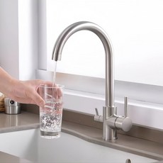 크롬 듀얼 핸들 필터링 크레인 주방 360 회전 워터 필터 탭 세 가지 방법 싱크 믹서 수도꼭지, CHINA, Nickel, 1개