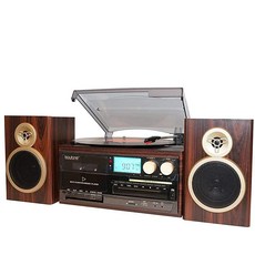 Boytone BT-28SPM 블루투스 클래식 스타일 레코드 플레이어 턴테이블 AM/FM 라디오 CD / 카세트 플레이어 별도의 스테레오 스피커 2개 포함, Boytone BT-28SPM, 블루투스 클래식 스타일