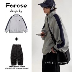 日系情侶款寬鬆立領衛衣套裝 男女同款工裝風春秋套裝 潮流休閒兩件式