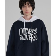 UNTAPPED STUDIO 유니버스 플래그 그래픽 오버핏 배색 후드 티셔츠 네이비 275912