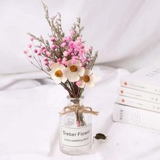 乾燥花玻璃瓶套組 木棉花 兔尾草 乾花瓶 居家裝飾 拍照花束 桌面擺飾, 透明花瓶