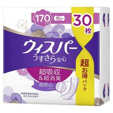 Whisper 超薄成人衛生護墊 170cc, 1個, 30片