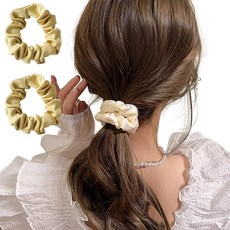 어른스러운 귀여움 새틴 슈슈 2개 세트 여성용 헤어고무 뉴앙스 컬러 11가지 색상 전시 머리 장식 무지 톤 다운 컬러 통근 통학 일상 사용 fq004 (샴페인)