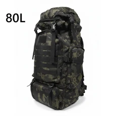 80L/100L 등산 가방 등산 가방 전술 배낭 대형 배낭 야외 하이킹 캠핑 여행 가방, 80L (CamoBlack)